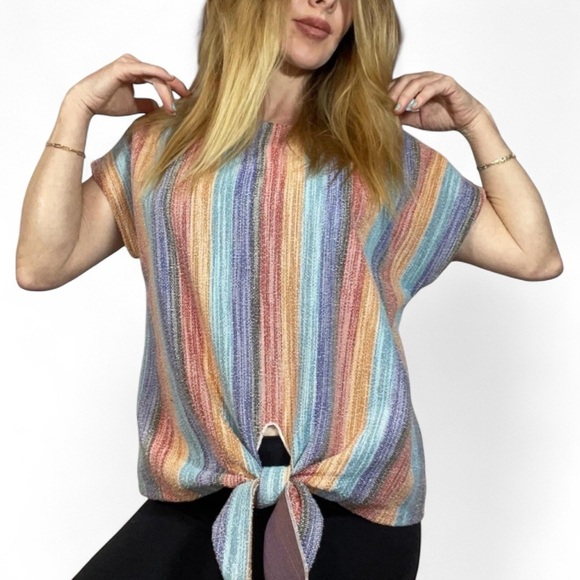 W5 Tops - New Anthropologie W5 Women's Shirt Knit Top Size Medium with Tie Front Stripe